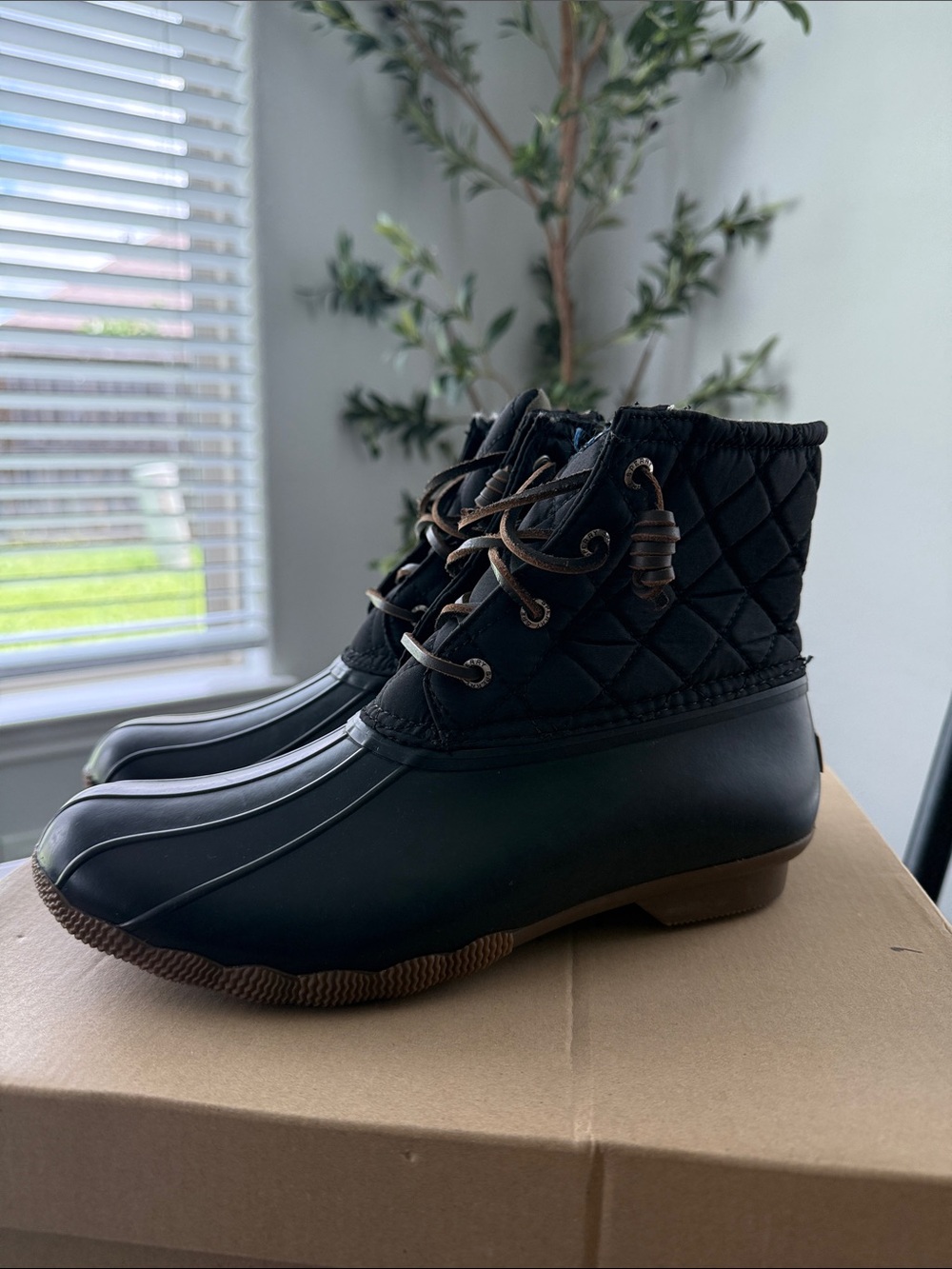 Sperry Black Quilted Lace-Up Duck Boots for Women